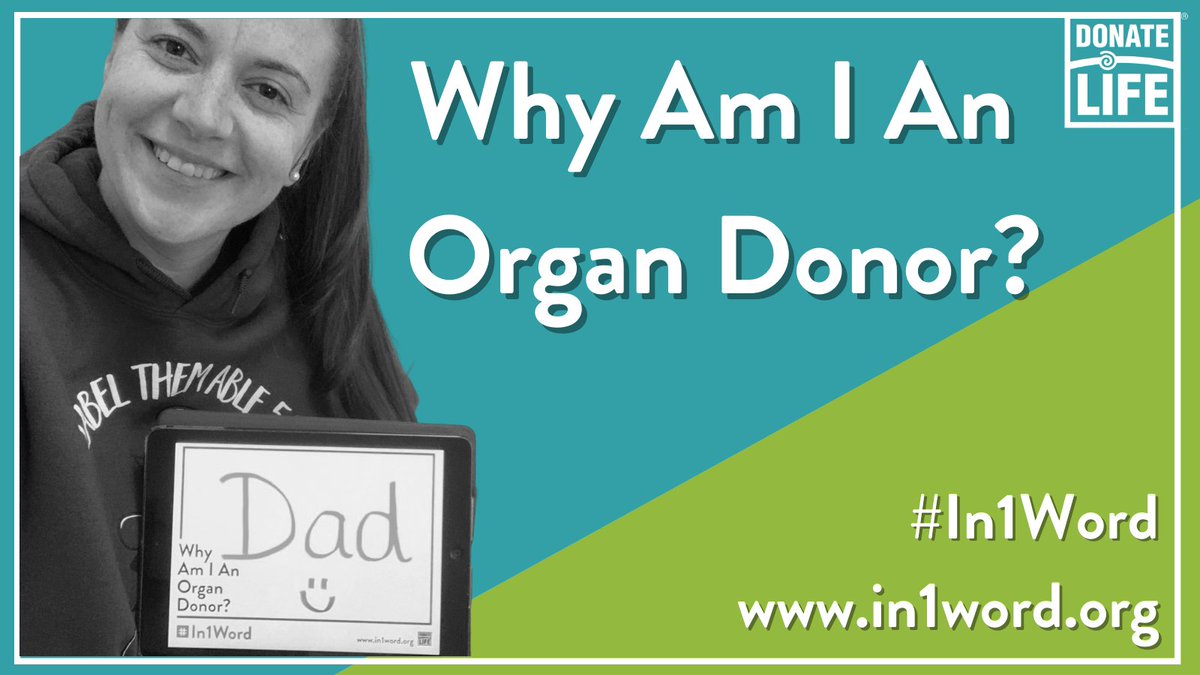 TheLLF's tweet photo. For Heather, a teacher in MD, choosing 1 word to describe her support for organ donation is easy: Dad. “When it became a reality that he would need a kidney, I was the only child who was a match to donate.”
Why are you an organ donor? Tell us #In1Word at https://t.co/9eolbH4nZM. https://t.co/lr12jb5V8w
