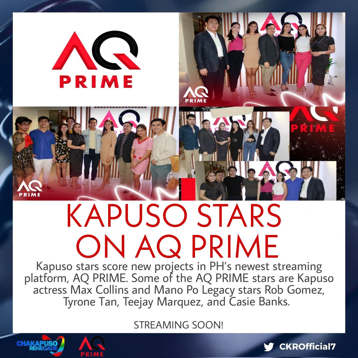 KapusoCrave's tweet photo. LOOK: Mapapanood niyo na ang ilang Kapuso stars sa pinakabagong streaming platform, AQ Prime! Kabilang rito sina Kapuso actress Max Collins at Mano Po Legacy stars @therobgomez , @tanteerone, @teejaymarquez at @casiebanks.

@aqprimestream https://t.co/iZlL6xTfN4