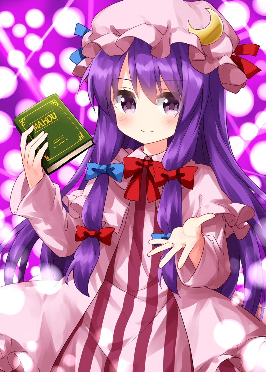 patchouli knowledge 1girl solo book hat purple hair long hair purple eyes  illustration images