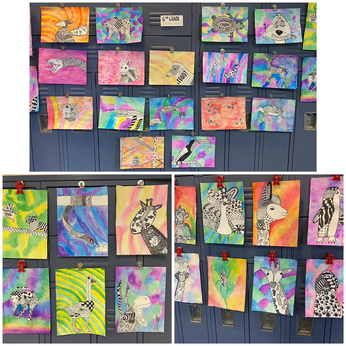 FTSD_Anderson's tweet photo. 6th Grade Zentangle Animals are finally up on display! Feeling stressed?? I highly suggest doing a zentangle to calm your mind 😌 https://t.co/5jPDXit5uJ