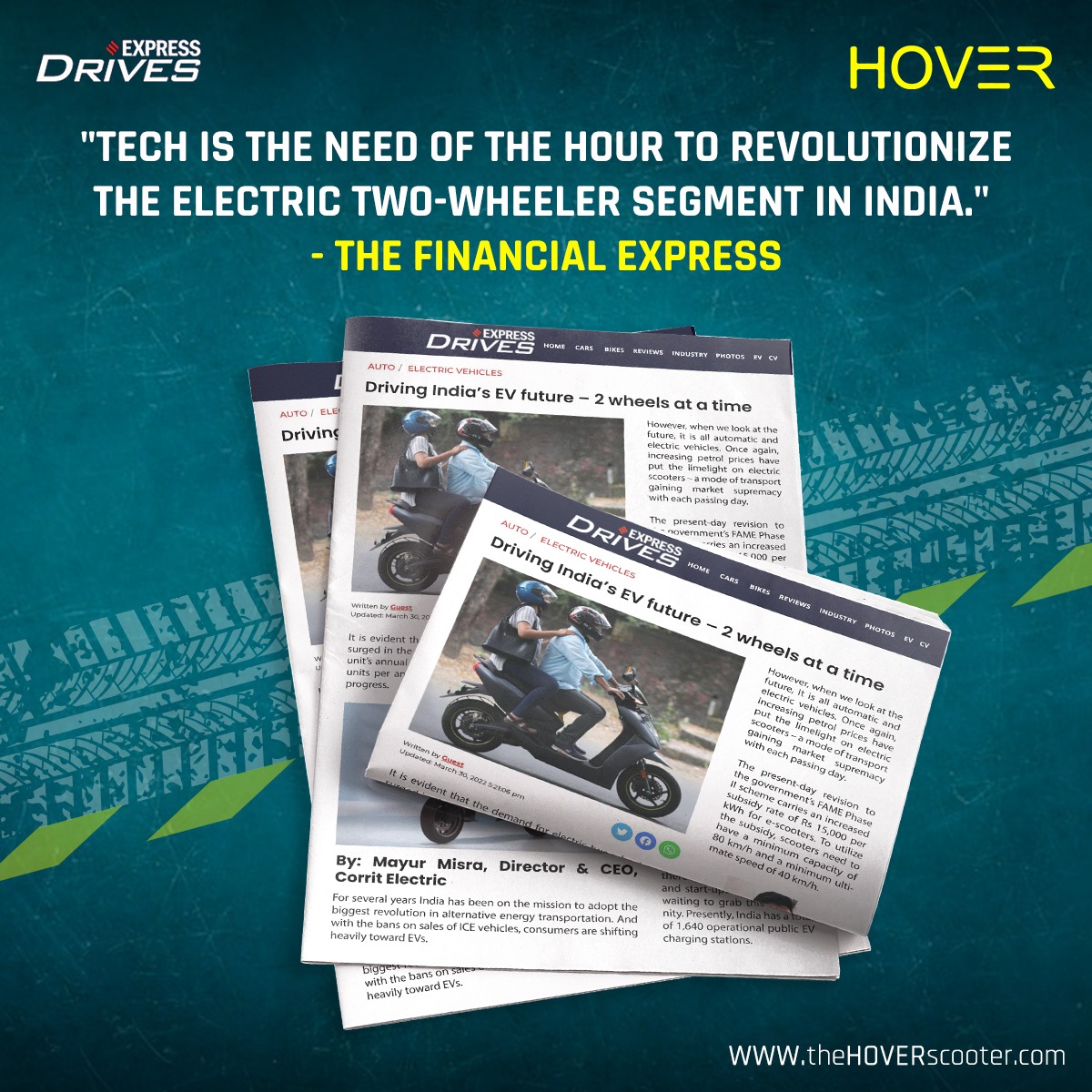 hover_scooter's tweet photo. We are immensely grateful to have contributed to an insightful article on Driving Indiaβs EV future β 2 wheels at a time by Financial Express.
Read full article here: https://t.co/CnNdZpz1xl
#Hoverscooter #Electricvehicle #Ebike #EV #mediacoverage #financialexpress #TeamHover https://t.co/KYtAssSTlY