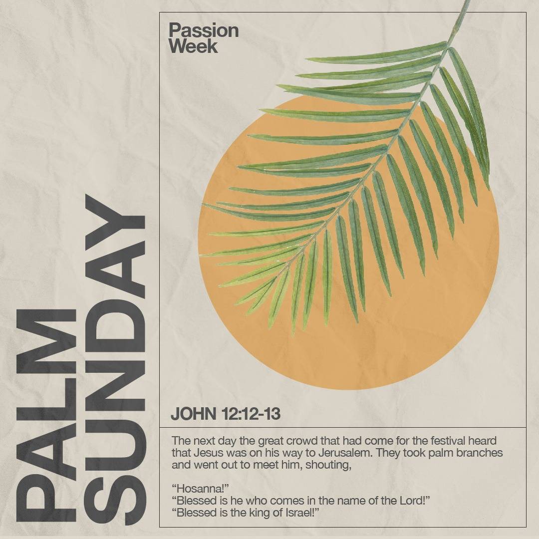 The next day the great crowd that had come for the festival heard that Jesus was on his way to Jerusalem. They took palm branches and went out to meet him, shouting, “Hosanna!” “Blessed is he who comes in the name of the Lord!” “Blessed is the king of Israel!”

John 12:12-13