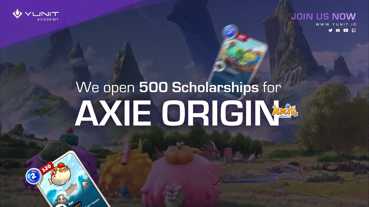 YunitGaming's tweet photo. HOT NEWS 🔥

Our next Scholarship Program is here! 👨🏽‍🎓👩🏿‍🎓

We open 500 spots for @AxieInfinity  🕹️

Origin is coming very soon, let's start the journey together! 

To participate, fulfill the form and complete all the tasks 👇🏽

https://t.co/T6JaMBlWDA

#AxieOrigin #AxieScholarship https://t.co/2KlaDdHHR2