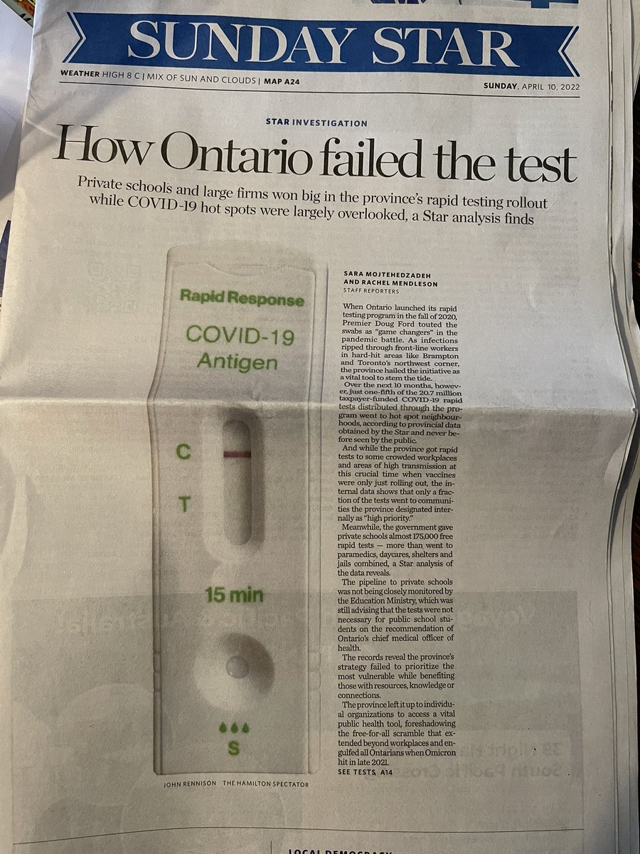 normsworld's tweet photo. Get your copy of Today’s @TorontoStar and learn how the Ontario Government failed the test when it came to equitable rapid test distribution. #topoli #onpoli #onted https://t.co/YFJJcsUjLv