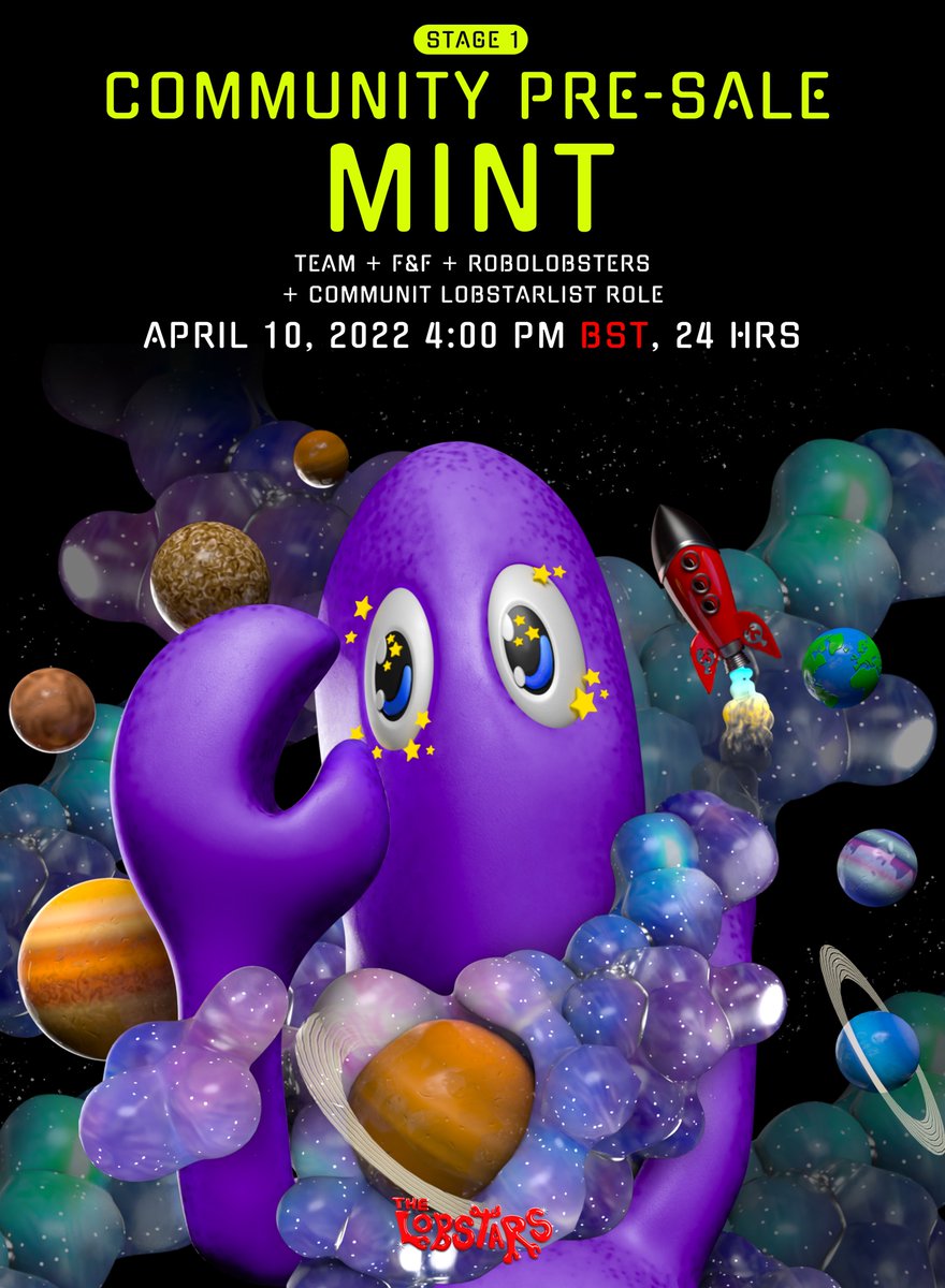Hey @TheLobstars - Our mint is NOW LIVE!! 🚀⏰

🚨 Phase 1 🚨

Community Presale for those who were Lobstarlisted in our Discord! 👑

🦞 24 hours
🦞 Guaranteed Mint.
🦞 Link: thelobstars.com/mint