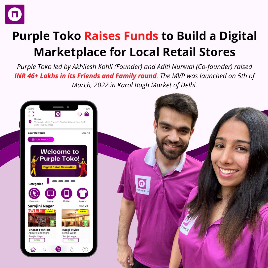 PurpleToko's tweet photo. Purple Toko, an app that connects shoppers to markets &amp; retail stores across India has raised INR 46+ Lakhs (USD 60,000 approx.) in its first round of funding via Friends and family.

Download:
https://t.co/Ow4ef37VtW

https://t.co/PYFpmq79Vw

#purpletoko #fundraising #funding https://t.co/MEd79xIqEk