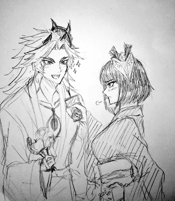 #IttoSaraWeek2022 Day 7 : date at festival.#GenshinImpact #ittosara #fanart 