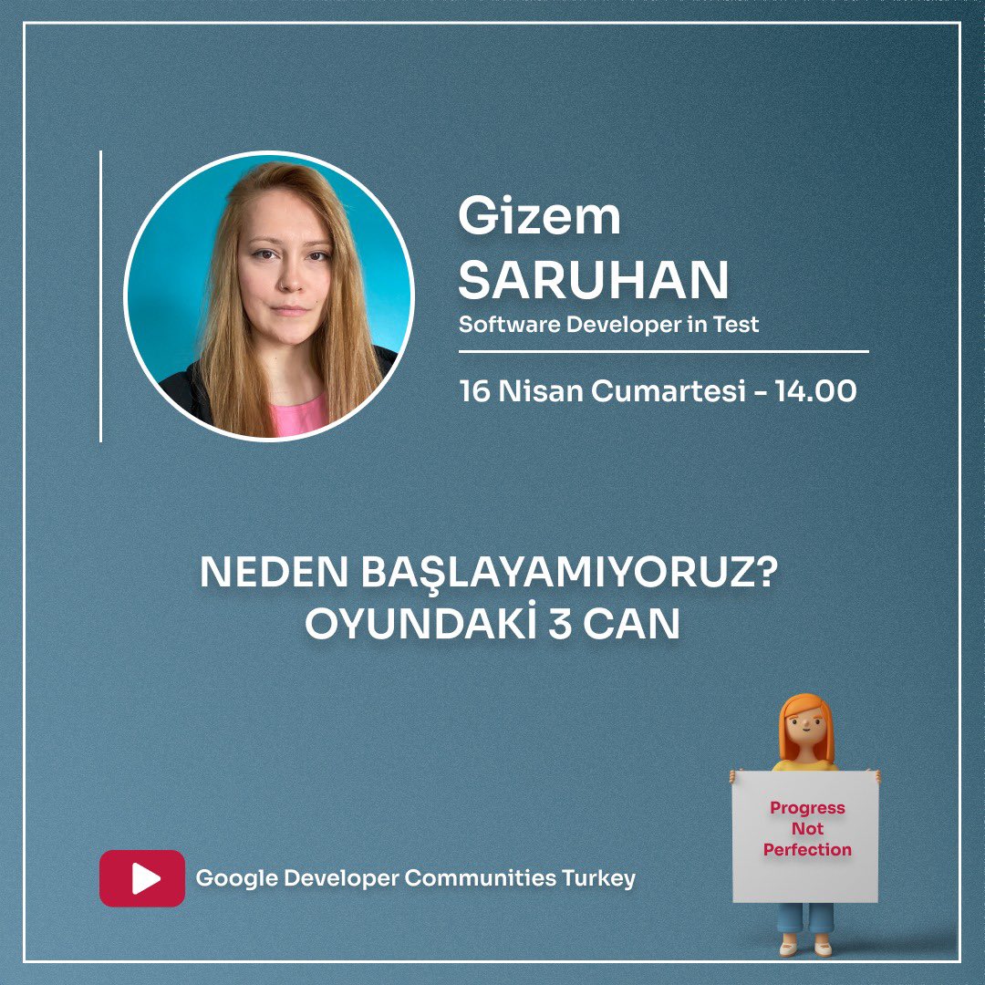 wtmbursa's tweet photo. Herkese selamlar!✨

🌟 IWD'22 Bursa-Antalya etkinliğimizin üçüncü konuşmacısını duyurmaktan büyük mutluluk duyuyoruuzz🚀

🤩"Neden Başlayamıyoruz? Oyundaki 3 Can " sunumuyla Software Developer in Test Gizem Saruhan bizlerle birlikte olacaak! https://t.co/pLrVmpS4pG