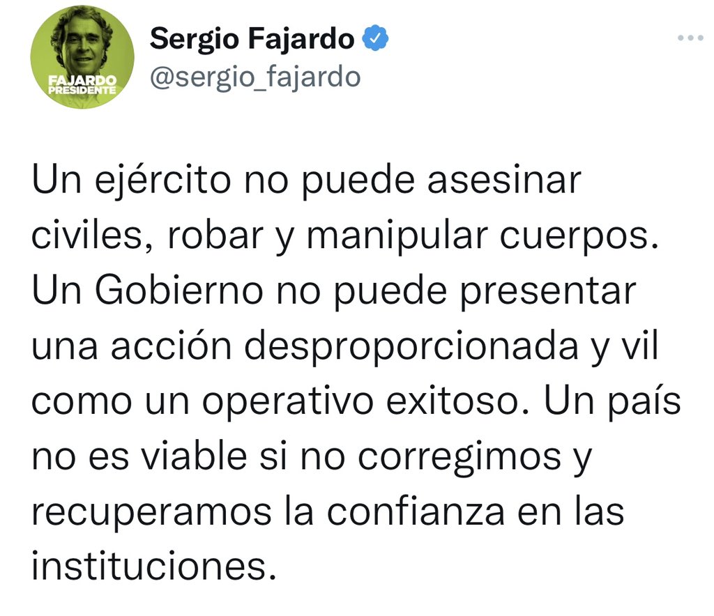 RicardoGonDuq's tweet photo. Las reacciones de los candidatos presidenciales @petrogustavo, @sergio_fajardo y @FicoGutierrez frente a las denuncias del más grande falso positivo ocurrido en Putumayo. ¿De qué lado está su candidato? https://t.co/uOkrOKv9Ux