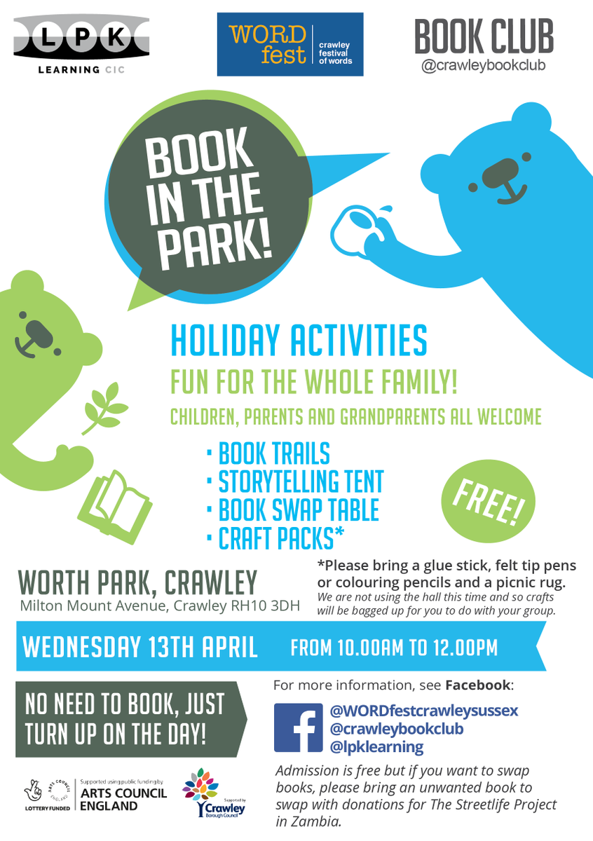 Really looking forward to being back at Worth Park for #BookinthePark on Wednesday! Follow the Facebook event for all details. fb.me/e/1mWo74LGC
~ with Crawley Book Club and <a href="/crawleywordfest/">WORDfest Crawley</a>