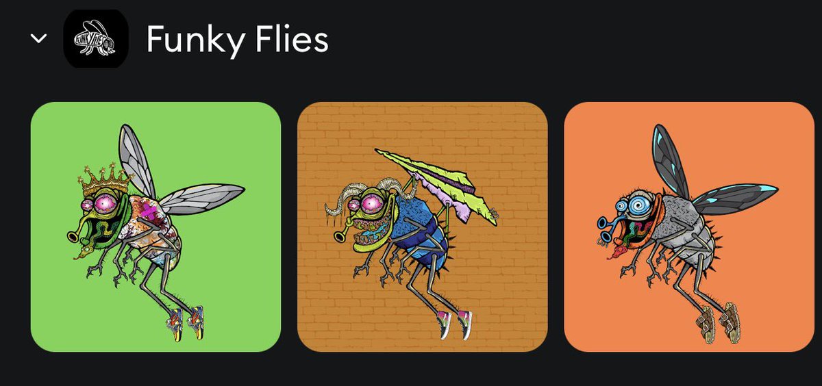 badkarma617's tweet photo. @Therm4242 @funky_flies @bekxart @gruntleddesign I got these 3 and I am new in to the community how do I find the flies? #FliesFollowFlies #FunkyFlies @funky_flies I got a AMA & Spray Can mint party with yβall this Tuesday letβs get the whole community to swarm #TSA15 so all the other communities that rock with me will ape in! https://t.co/tvHzz19n6E