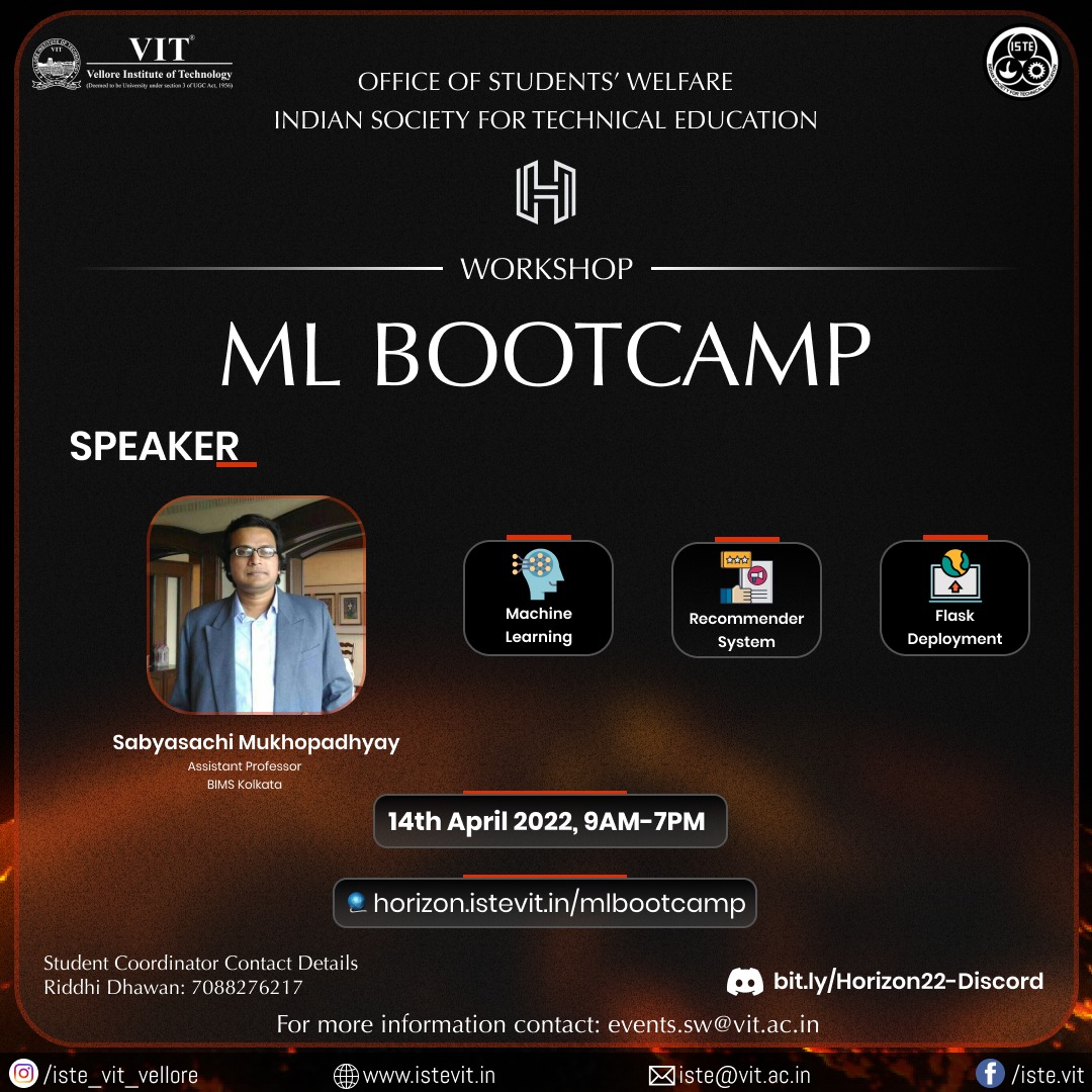 sabyasachi_uni's tweet photo. Thanks to @VIT_univ , #ISTE for inviting me as an #expertspeaker on #MachineLearning . #sabyasachimukhopadhyay #bhavans #bimskolkata #webelfujisoftvaracoe @CoEIndustry4_0 #MLBootCamp #AI #DeepLearning #TensorFlow @TensorFlow #Python #DataScience #DataAnalytics #workshop #VIT https://t.co/AMAaZRawf8