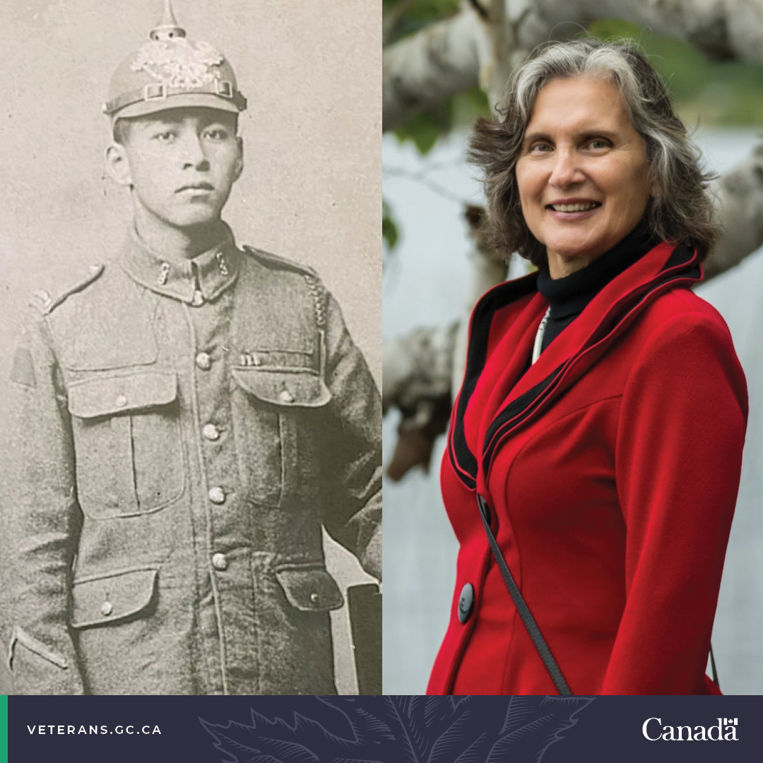 VeteransENG_CA's tweet photo. Wendy Jocko and her great-uncle Peter Lavelley represent two generations of Algonquin warriors.
He lost his life in the Battle of Vimy Ridge, while she dedicated 23 years to serving her country.
Do you know someone who fought at Vimy?
#RememberVimy https://t.co/tAe7oUfKE0