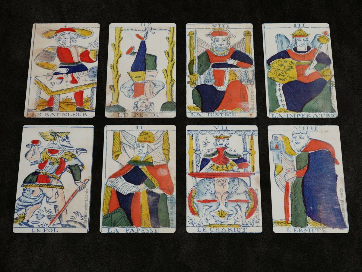 MaisonEtteilla's tweet photo. Wonderful Grand Tarrau Fin Tarot cards made in France by Carrajat in 1840. More photos here 👉 https://t.co/Xx6RLF5xJr

#tarot #TarotReading #dailytarot  #playingcards #tarotcards https://t.co/1VWfing4lo
