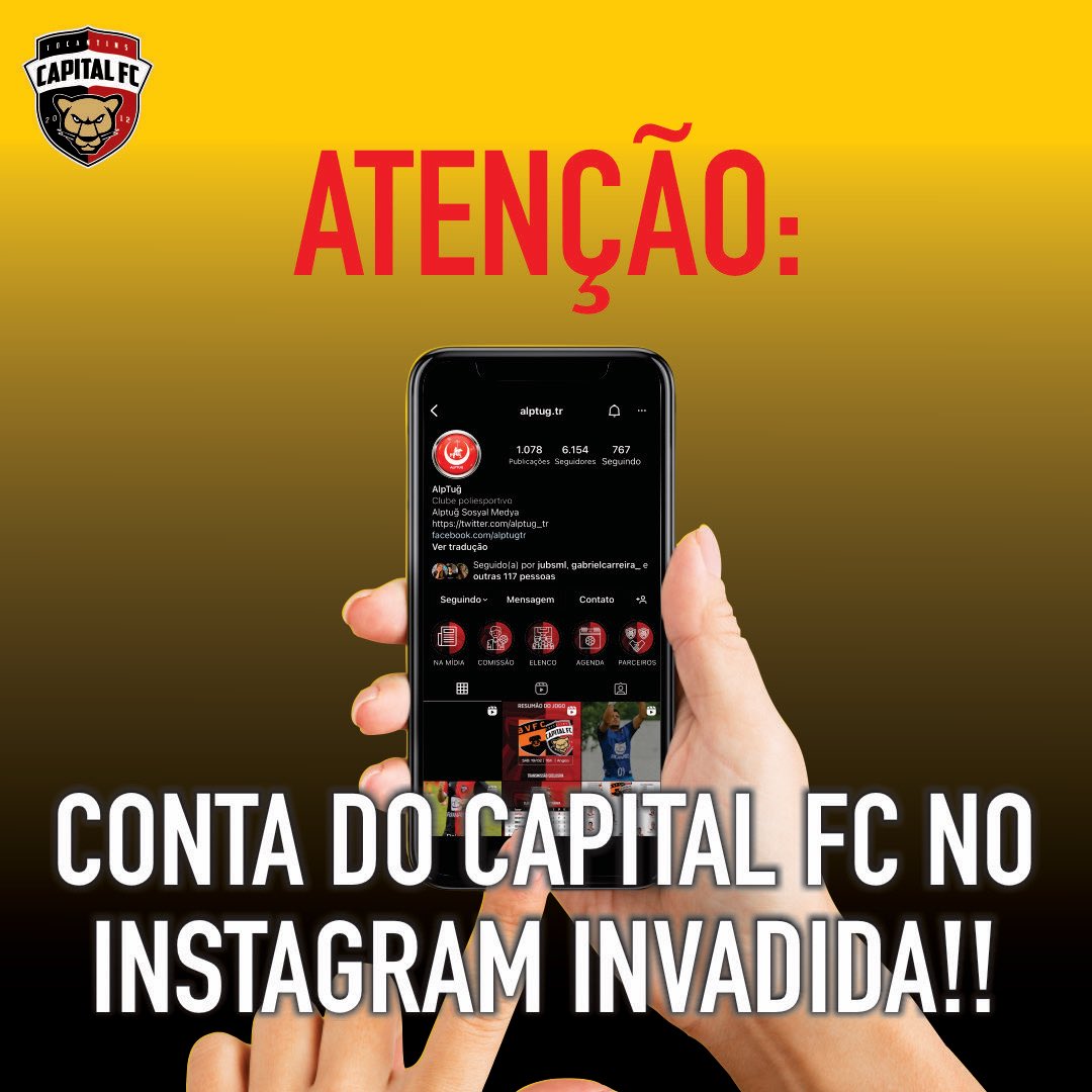 No dia 02/04/22 a conta do Capital FC foi invadida. Mudaram perfil e acessos. Estamos buscando de forma judicial retomar a conta. Enquanto isso vamos utilizar a @capitalfcto (igual aqui no TT). Por favor, repassem a informação e sigam nossa nova conta. Obrigado