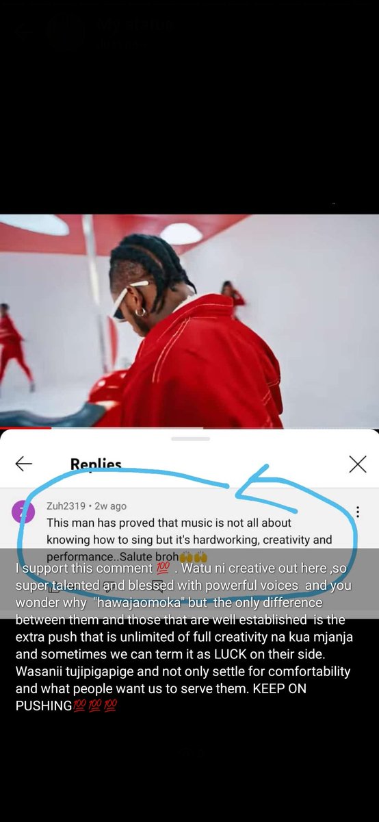 I support this comment 💯💯
Watu ni wacreative out here, super talented and blessed with powerful voices and you wonder why "hawajaomoka" but the difference between them and those that are well established is the extra push that is unlimited of full creativity na kuwa mjanja.