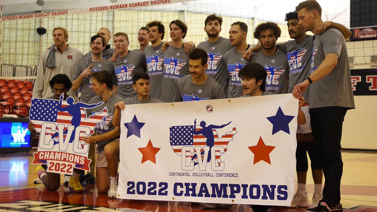 Rutgers_Newark's tweet photo. Congratulations to our men’s volleyball team on becoming CVC champions! 🏆

Their historic season will now continue in the upcoming NCAA Tournament. Clap it up for your @ScarletRaiders! 👏 https://t.co/vS458Oq01H