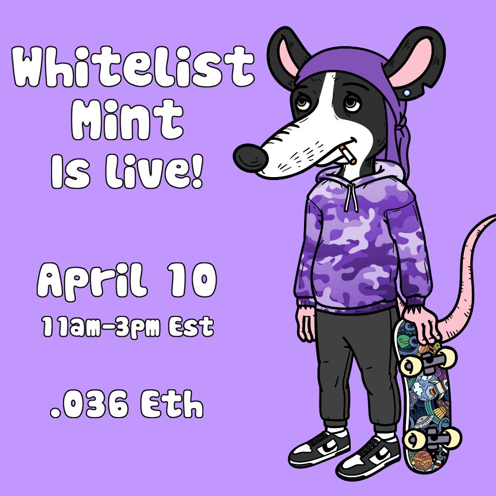 SkateRatsClub's tweet photo. Whitelist Mint is Live!!! https://t.co/4VVp3nGXKd