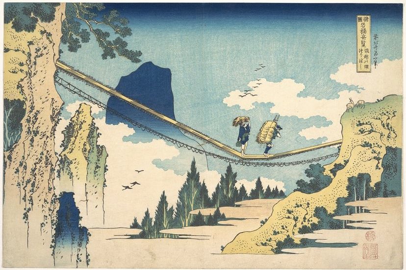 niallartbot's tweet photo. “You know I'd never let you just walk on by” - Niall Horan

The Suspension Bridge on the Border of Hida and Etchū Provinces, 1830 - Katsushika Hokusai https://t.co/6IRiZq1vAK