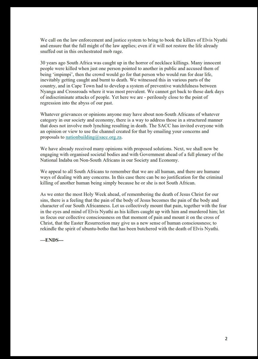 South Africa Council of Churches on the killing of Elvis Nyathi 
<a href="/zccinzim/">Zimbabwe Council of Churches</a> <a href="/foccissa/">Fellowship of Christian Councils Southern Africa</a> <a href="/Oikoumene/">World Council of Churches (WCC)</a> <a href="/AaccCeta/">AACC-CETA</a>