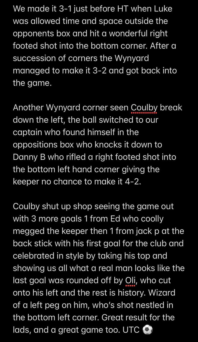 Good result today against tough opposition. MOM Luke Smailes ⭐️     UTC! ⚽️⚽️⚽️