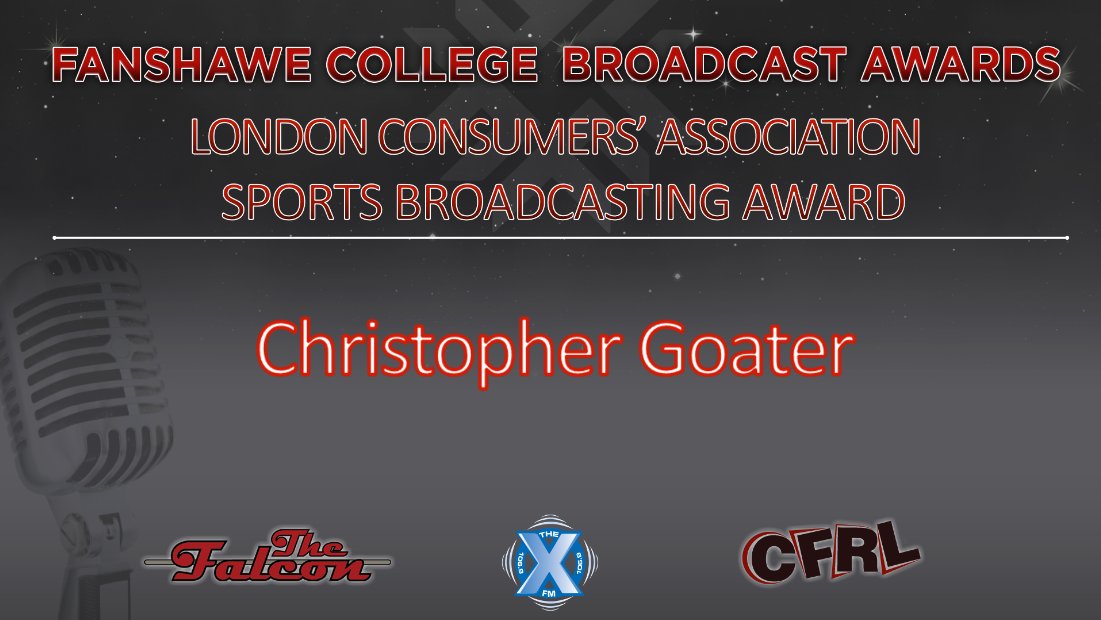 Congratulations Christopher Goater, recipient of the London Consumers’ Association of Canada Sports Broadcasting Award. <a href="/FanshaweCollege/">fanshawecollege</a> <a href="/RadioFC78/">Radio Broadcasting</a> <a href="/JournalismFC78/">Broadcast Journalism</a> #FCRadioAwards <a href="/1069TheX/">106.9 The X - Fanshawe College</a> <a href="/XFMNews/">XFM News - 106.9 The X</a> @CJ_XXI