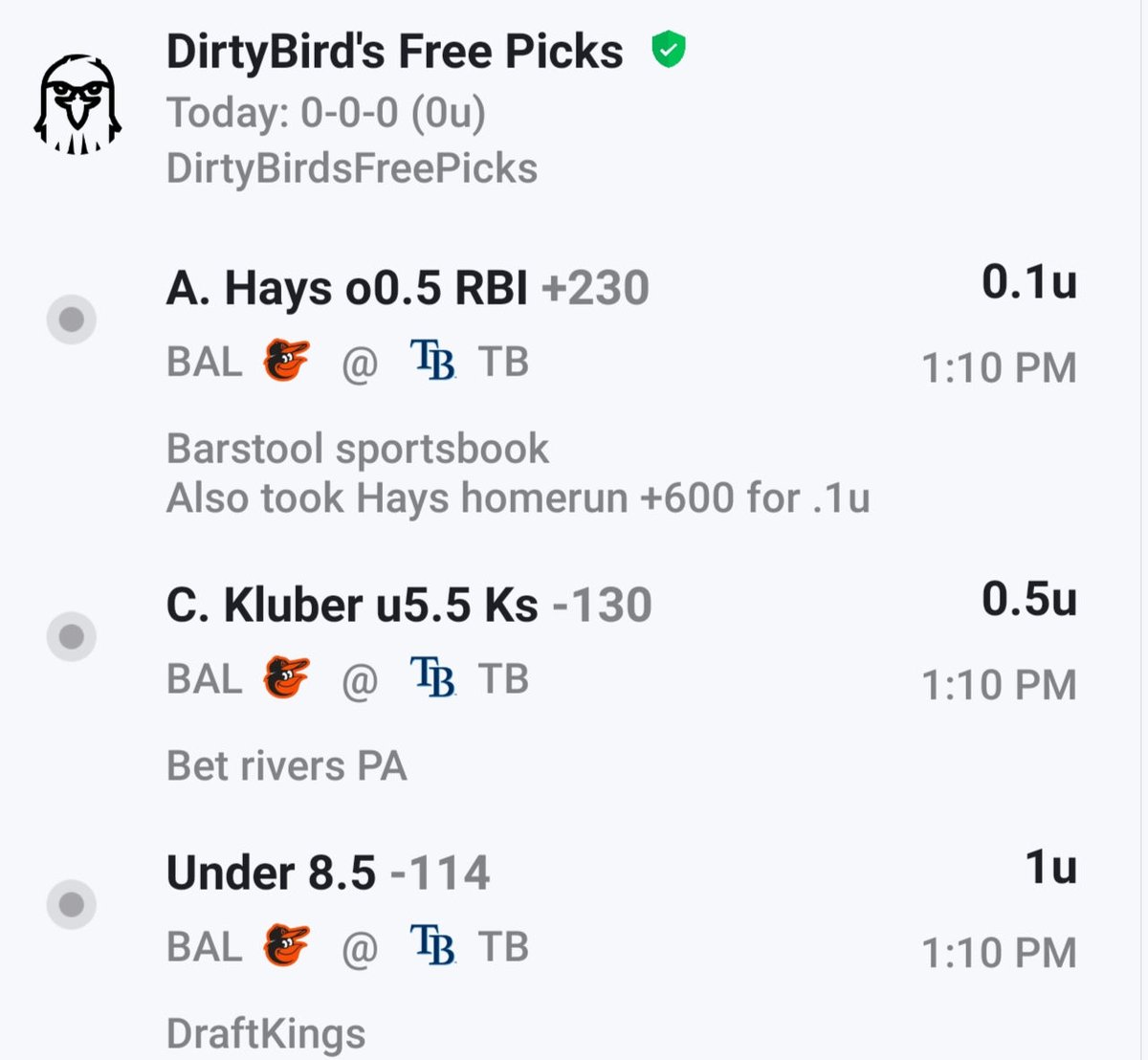 DirtyBirdPicks's tweet photo. #MLB #GamblingTwitter #MLBPicks #lobagger https://t.co/Ak3OtEiBgB