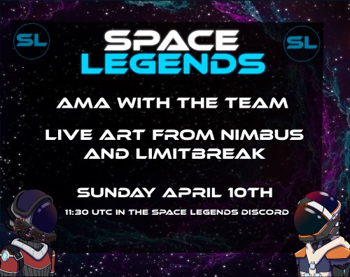 #SpaceLegends is THRILLED to announce we will be hosting our VERY FIRST #AMA TODAY with LIVE ART from <a href="/FantomNimbus/">Nimbus ☁️</a> &amp; <a href="/limitbreakcstms/">LIMITBRΞAK</a> @ 11:30 p.m. UTC in our Discord server! 🚀

Stop by and ask some questions! There may be an announcement or two...👀🪐

discord.gg/cQ8aqvh7