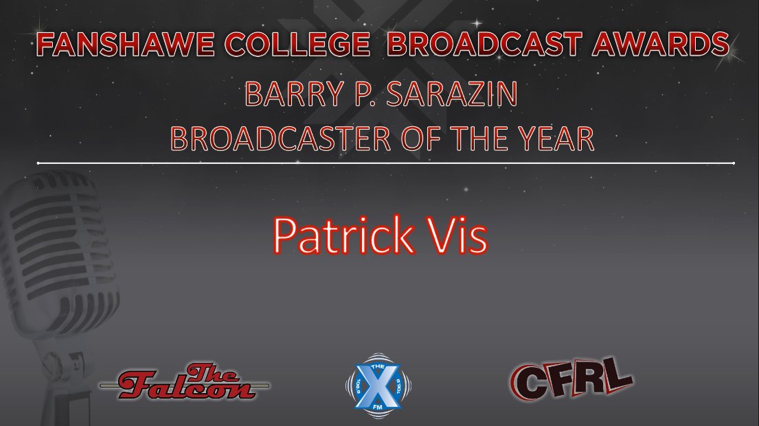 Congratulations Patrick Vis, recipient of the Barry P. Sarazin Radio Broadcaster of the Year. <a href="/FanshaweCollege/">fanshawecollege</a> <a href="/RadioFC78/">Radio Broadcasting</a> <a href="/JournalismFC78/">Broadcast Journalism</a> #FCRadioAwards <a href="/1069TheX/">106.9 The X - Fanshawe College</a> <a href="/XFMNews/">XFM News - 106.9 The X</a> <a href="/baconbombs/">Baconbombs</a> @pcvis