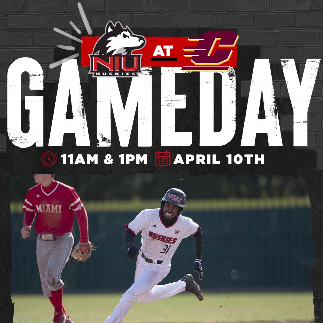 It’s GAMEDAY! 

🆚: Central Michigan
🕕: 11 AM &amp; 1 PM
📍: Mount Pleasant, Mi
📺: cmuchippewas.com/watch/?Live=72…
📈: cmuchippewas.com/sidearmstats/b…

#NIUBaseball | #HuskieBall