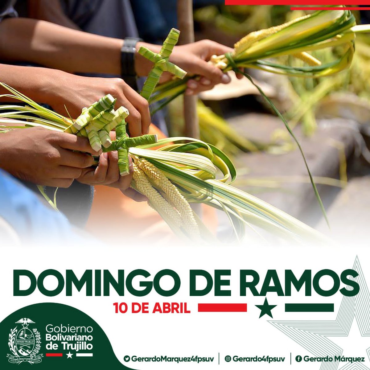 #InicioDeLaSemanaMayor Días de reflexión y encuentro espiritual, con la fe puesta en Dios padre, sigamos elevando nuestras oraciones por la salud, paz y prosperidad de esta Patria hermosa.

Durante estos días no bajemos la guardia, mantengamos los protocolos de bioseguridad.
