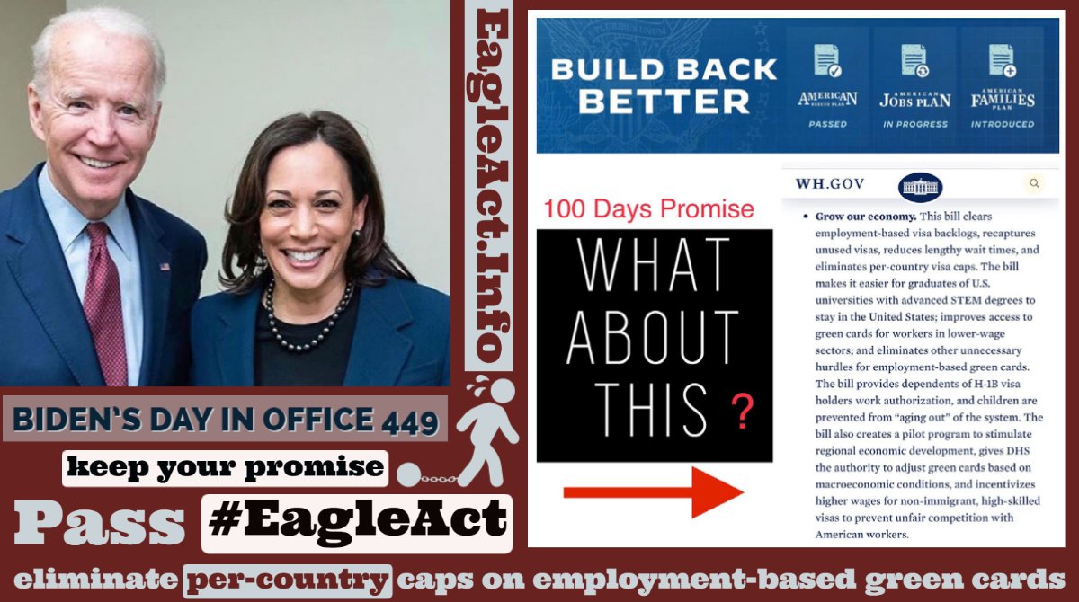 GCBCoalition's tweet photo. .@POTUS, @VP: Day 449; where is your Promise? @SenSchumer @SenatorDurbin @RepZoeLofgren @USCISDirector 

Indian immigrants endure racism👇
—Discriminatory per-country caps
—@USCIS delays processing 485 applications
—#H4EAD Women put out of work
—#H4kids age out

📌PASS #HR3648 https://t.co/YjHPFlNuDC