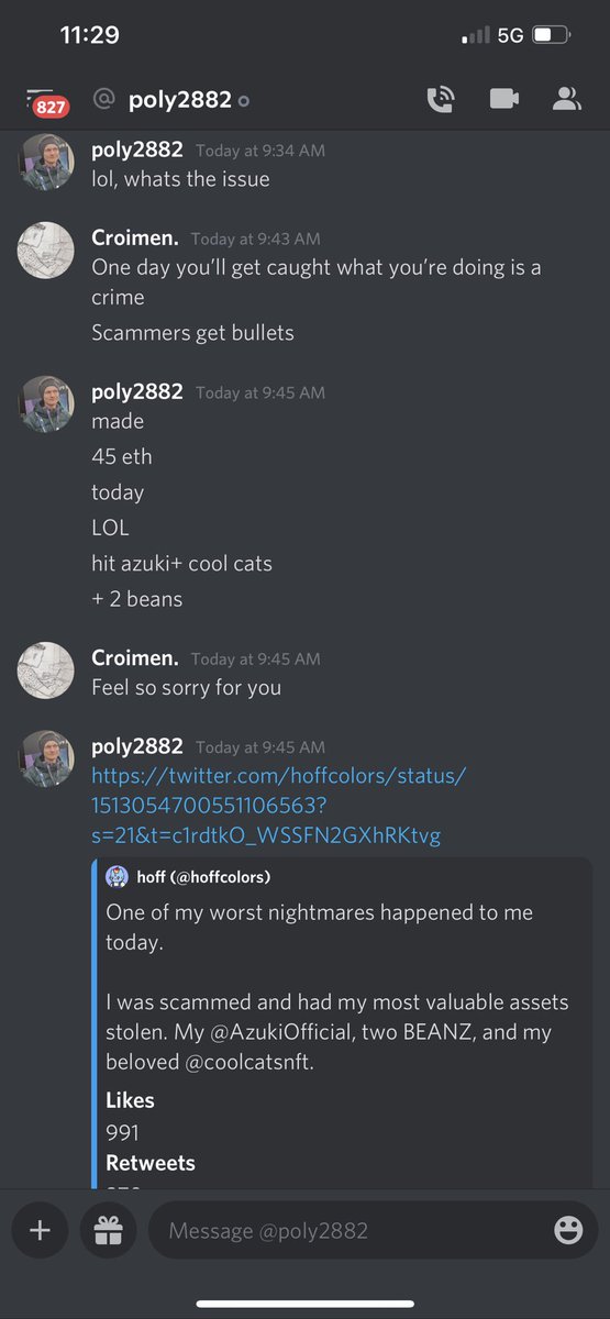 MarcChuma's tweet photo. @hoffcolors @AzukiOfficial @coolcatsnft Hello @hoffcolors, first of all I’m so sorry this happened.
A guys texted me today and tried to scam my Azuki as well.
I’m sharing the chat from discord.
I strongly believe they should get punished or else these types of scams will grow.
Let me know if I can help you in any way. https://t.co/qS6DA93c6r