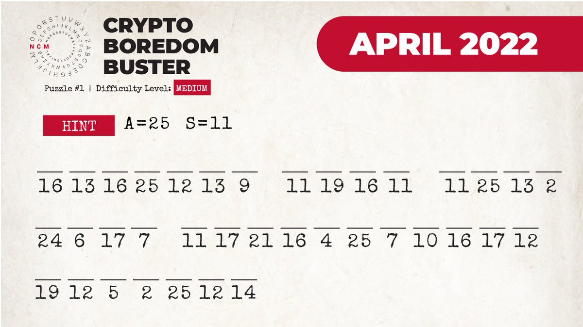 Crypto Boredom Busters debuted on April 10, 2020, so our first puzzle was  relevant to that date in history. It uses a simple substitution cipher.  Each cipher number can be replaced by