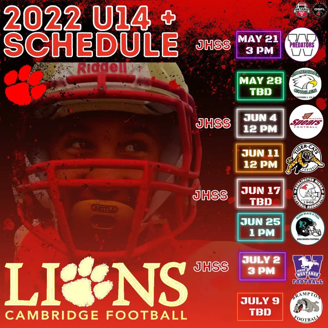 U14 Lions OSSL Schedule