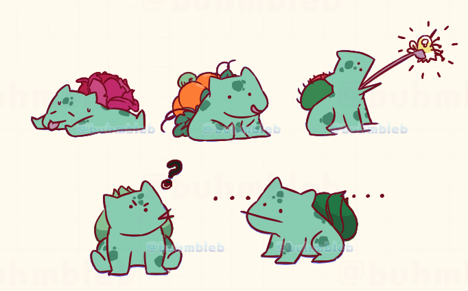 BuhmbleB's tweet photo. Here's some bulbasaur warm-up sketches for your enjoyment. https://t.co/EFhlpPz3AU