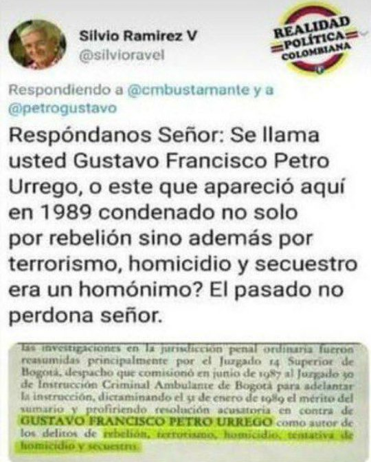silvioravel's tweet photo. La memoria es frágil, pero los hechos tenebrosos jamás se borran de la memoria Sr @petrogustavo. Estos permanecen hasta post mortem https://t.co/ZlNoohyVKK
