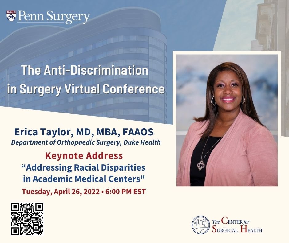 ADS_conference's tweet photo. Join us on 4/26/2022 at 6 pm for the ADS virtual conference! We’ll be addressing creating diverse, equitable and inclusive environments in surgical! We’ll have a number of breakout rooms as well as a keynote speech by orthopedic surgeon and DEI trailblazer, Dr. Erica Taylor! https://t.co/pmIc0r2ywS