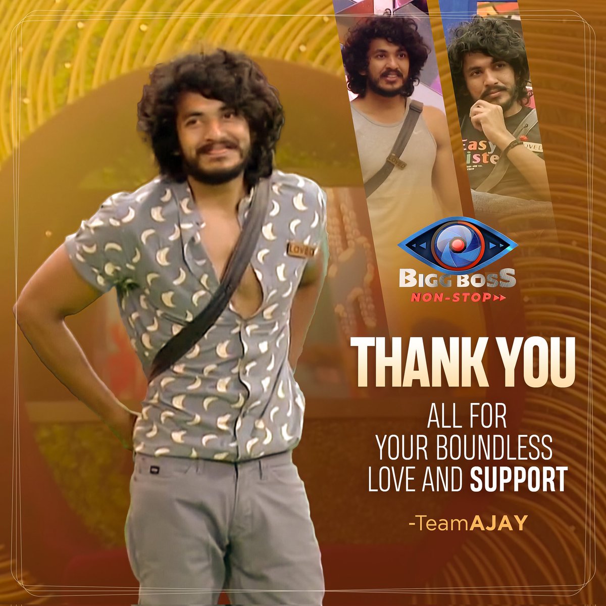 ajaykathurvar's tweet photo. Yaaaaaay! The warrior emerged as victorious once again with your unimaginable love and support...!!โก
Thank You Everyone ๐
#TeamAjay #Ajay #AjayKathurvar #Sanki #TeamSanki
#BiggBossNonStop #BiggBoss
#BiggBossTelugu #BiggBossOTT
#BiggBoss6 #BiggBossTelugu6 #TeluguBiggBoss https://t.co/HGNA0Ph2yn