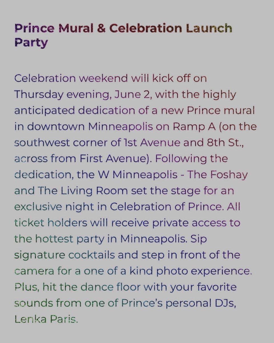 Really happy to share I’ll be djing the Celebration 2022 opening party. It starts after dedication of a new Prince mural in downtown Minneapolis. See you soon 🥰