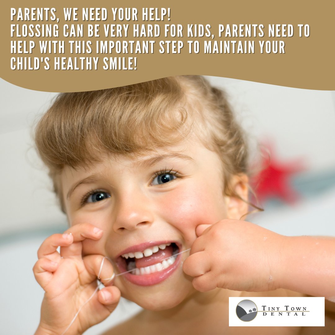 Parents, we need your help! Flossing can be very hard for kids, parents need to help with this important step. To maintain your child's healthy smile! 
#tinytowndentist #tinytowndental #oralhealth #dentist #familydentist #cosmeticdentistry