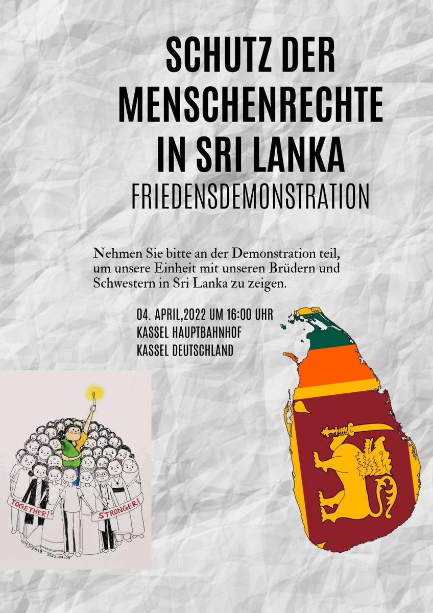 jayan_sri's tweet photo. To stand up with the people in Sri Lanka, there will be a peaceful demonstration at Kassel Main Station (Hauptbahnhof) on the 4th of April at 16:00.
Please 🙏 join us.
#SriLankaCrisis #SriLankaEconomicCrisis #SriLanka https://t.co/1pEsgOU2RP