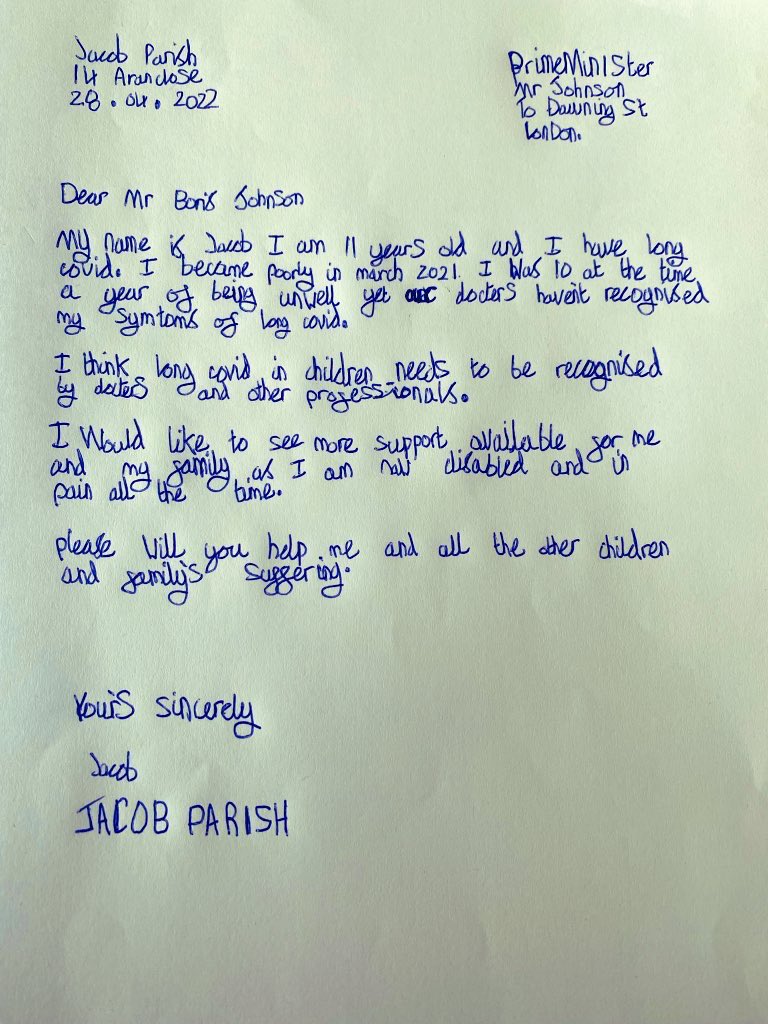 VictoriaParish2's tweet photo. Jacob Parish a year 7 pupil @TollbarAcademy attended @10DowningStreet on Friday along with other @LongCovidKids to present a letter &amp; a support pack to our government to help schools &amp; other settings understand the debilitating symptoms of LC @SPARISH1401 #Shinealighton https://t.co/rEBA90NO2p