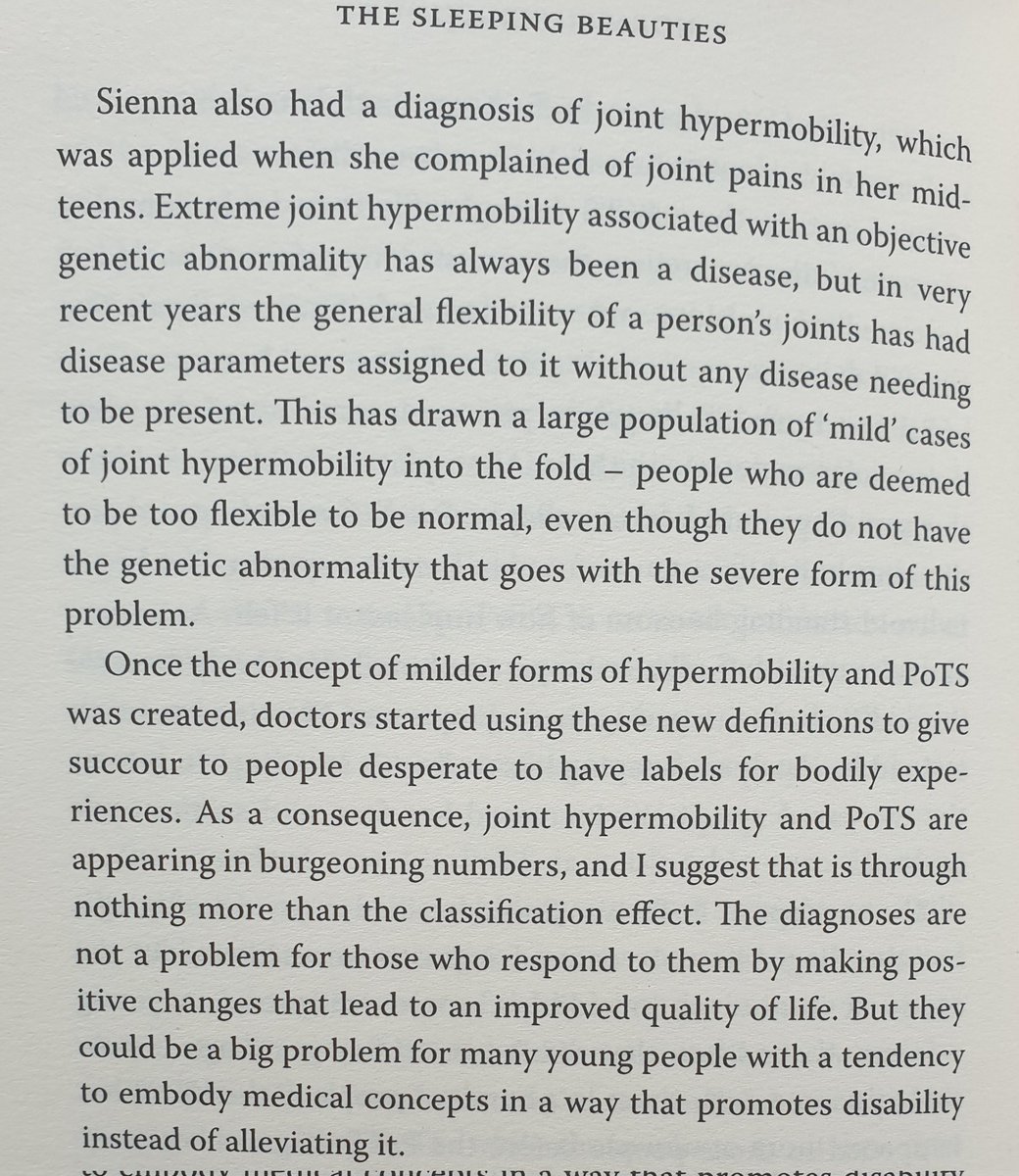 roryconn's tweet photo. "Joint hypermobility and PoTS are appearing in burgeoning numbers [....] through nothing more than the classification effect"
Suzanne O'Sullivan on overmedicalisation 'The Sleeping Beauties' @Suz_OSullivan https://t.co/mRmCPdCshx