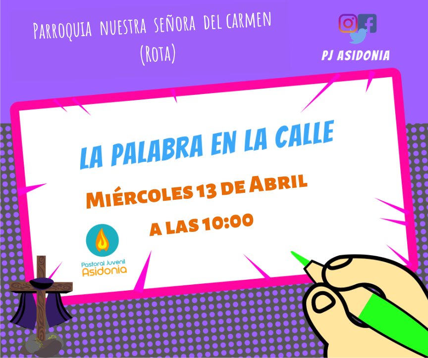 El MIÉRCOLES 13 de ABRIL tenemos una cita en Rota,  en la Parroquia Nuestra Señora del Carmen 🔥📖 ¿QUIÉN SE ANIMA? LA PALABRA EN LA CALLE 
Inscripción en el siguiente enlace: forms.gle/i8JiMmEMuNf1VF…

#ApóstolesdeCalle
#pjasidoniacallejerosdelafe 
#lapalabraenRota
#Evangelización