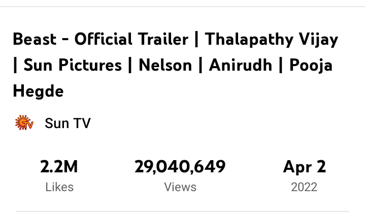 YOYOKINGOFRAP1's tweet photo. 29M views with 2.2M likes for Beast in just 23 hours
#BeastTrailer #ThalapathyVijay https://t.co/Mn9vWp0Sy1