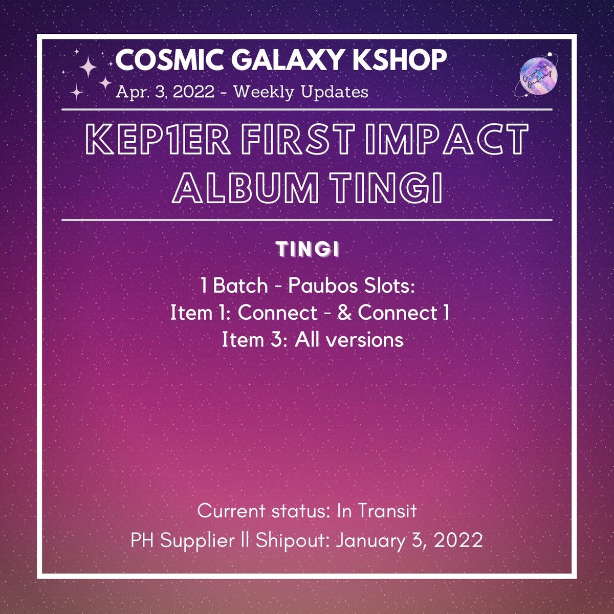 CGKShop's tweet photo. #CG_WeeklyUpdates
April 3, 2022 - Weekly Updates
🌟Kep1er FI Tingi
🌟Kep1er Hand Signed
🌟EN- MemKit
🌟BP Special Gift
🌟NCT 2021 Universe
💟For ongoing lapags:
check #/CG_Ongoing
💟For weekly proofs:
check #/CG_WeeklyProofs
💌DM for concerns and clarifications https://t.co/TXKBUpAs1R