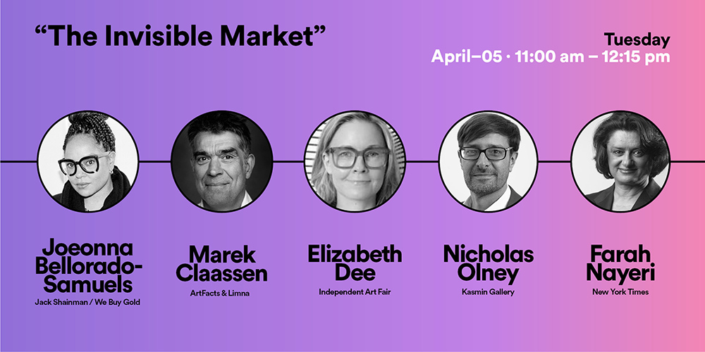 Talkingalleries's tweet photo. In the talk “The Invisible Market” speakers will analyse the increase in private sales over the last 5 years. We have gathered Joeonna Bellorado-Samuels, Marek Claassen, Elizabeth Dee and Nicholas Olney along with moderator Farah Nayeri. 

Buy your ticket now! Seats are limited! https://t.co/Z8iD9LIoWW