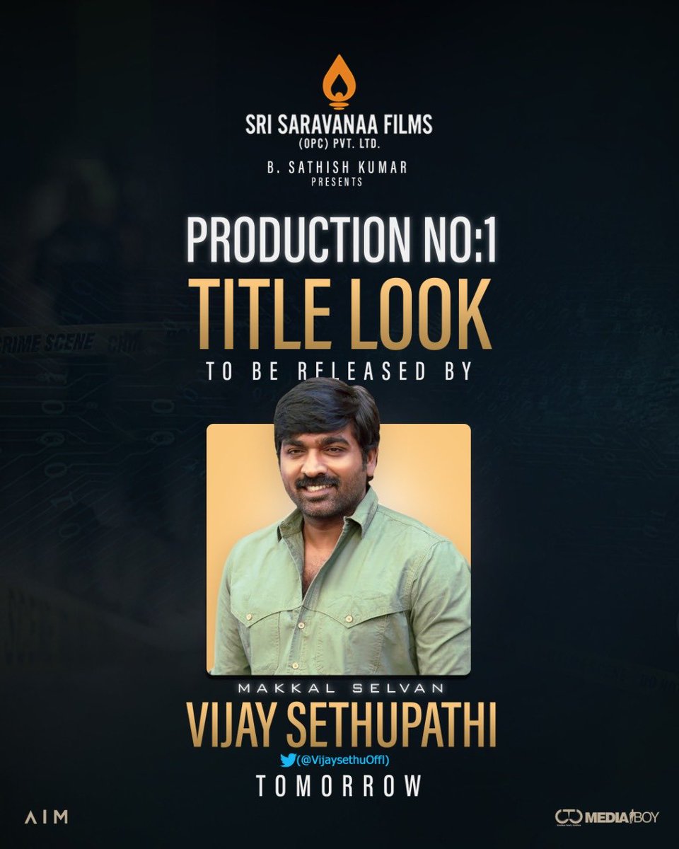 Team AIM (@teamaimpr) on Twitter photo . <a href="/saravanaafilms/">sri saravanaa films</a> Production No 1
Title Look to be launched by Makkal Selvan <a href="/VijaySethuOffl/">VijaySethupathi</a> tomorrow.
Starring <a href="/actor_ajmal/">IamAjmalAmir</a>
Directed by #PgMohan - @Lrsundarapandi1
DOP #LaxmanDop
<a href="/jaiwanth_vg/">Jaiwanth</a> @actorsriman <a href="/jayadusshyanth/">R.G.Jayadusshyanth</a> @balamusician <a href="/deepandeep99/">deepan</a> <a href="/teamaimpr/">Team AIM</a> @CtcMediaboy . <a href="/saravanaafilms/">sri saravanaa films</a> Production No 1
Title Look to be launched by Makkal Selvan <a href="/VijaySethuOffl/">VijaySethupathi</a> tomorrow.
Starring <a href="/actor_ajmal/">IamAjmalAmir</a>
Directed by #PgMohan - @Lrsundarapandi1
DOP #LaxmanDop
<a href="/jaiwanth_vg/">Jaiwanth</a> @actorsriman <a href="/jayadusshyanth/">R.G.Jayadusshyanth</a> @balamusician <a href="/deepandeep99/">deepan</a> <a href="/teamaimpr/">Team AIM</a> @CtcMediaboy