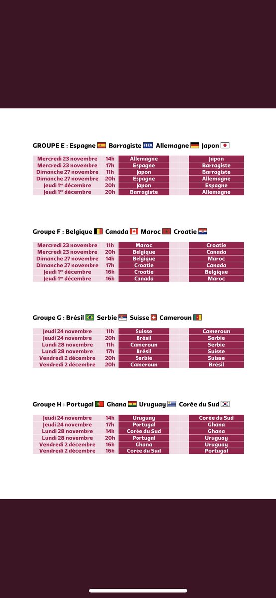 NtkPronos's tweet photo. Le calendrier complet de la Coupe du monde 2022 au Qatar 🇶🇦

Pour ceux que ça intéresse : https://t.co/hvotSjZnpw
